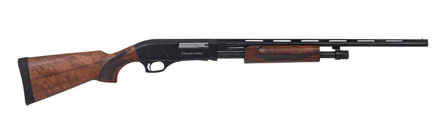 Charles Daly 930416 301 Field Compact 410 Gauge Pump 4+1 22″ Vent Rib Barrel, Black Anodized Aluminum Grooved Receiver, Fixed Walnut Stock