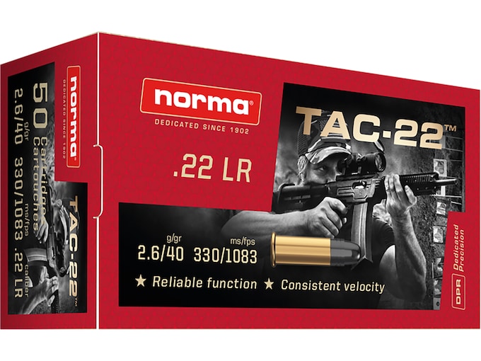 Order Norma TAC-22 Ammunition 22LR 40 Grain Lead Round Nose Online
