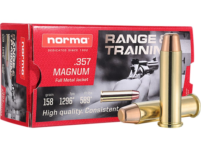 Norma Range & Training 357 Magnum Ammo 158 Grain Full Metal Jacket 500 rounds For Sale
